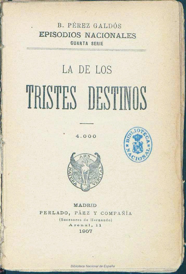 PORTADA LA DE LOS TRISTES DESTINOS, 1907